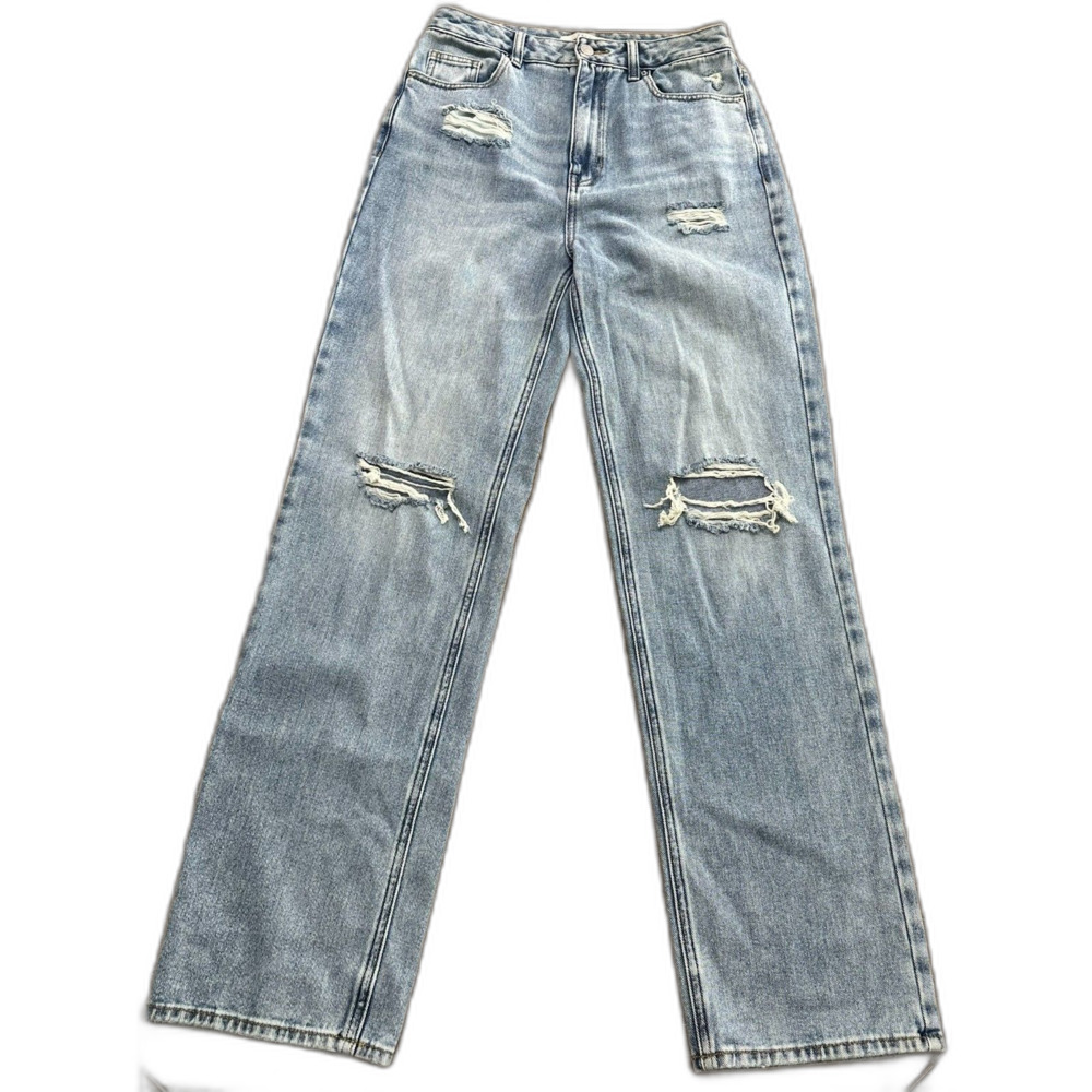 PacSun Womens High Rise Straight Leg Jeans Distressed Light Wash Denim Size 26